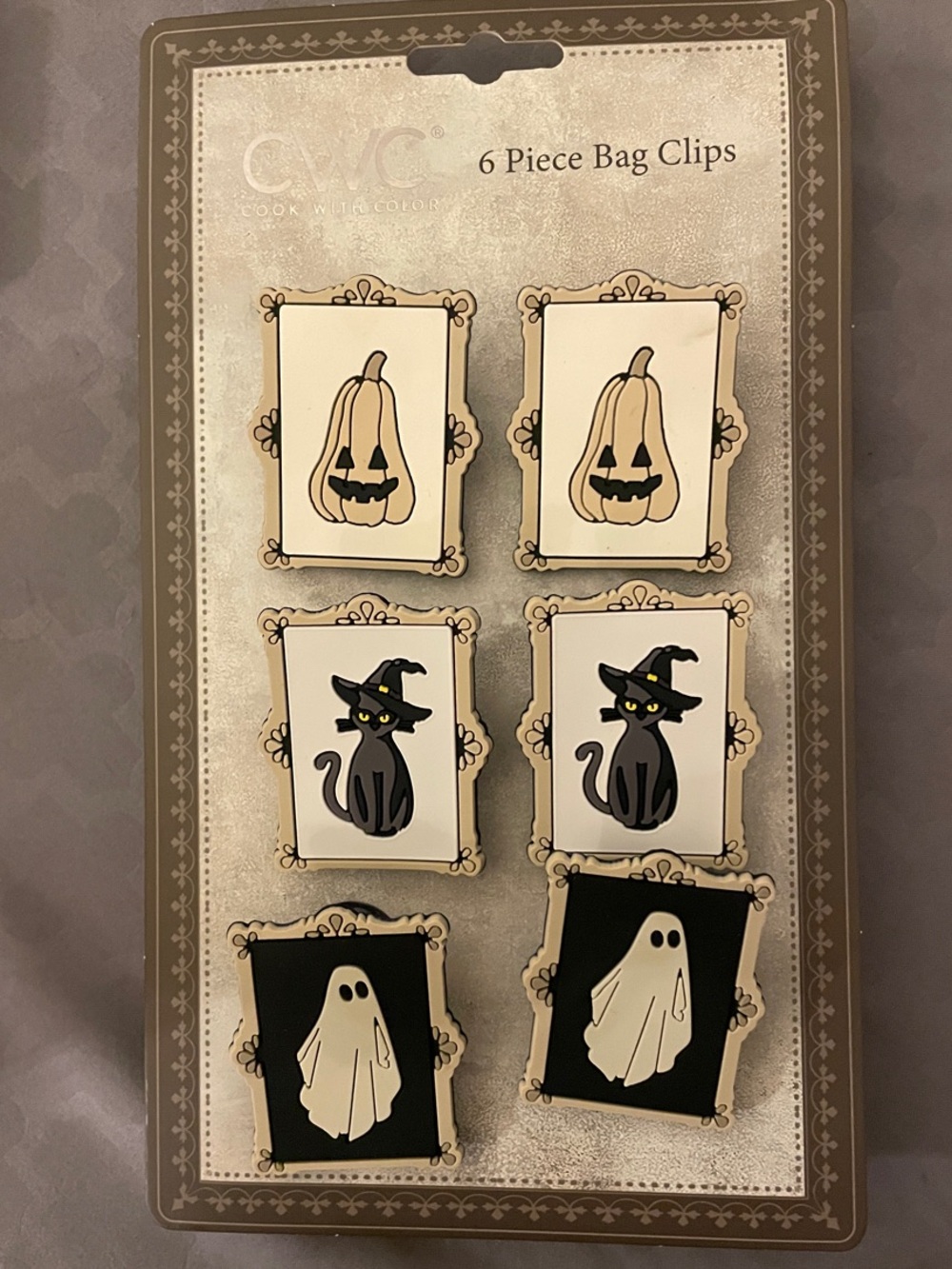 CWC Halloween Decorative Bag Clips - Black, Cream & White (6 Pack)